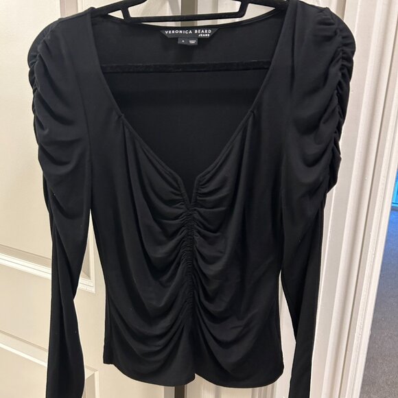 Veronica Beard Priyanka Ruched Top Black Size Small - Picture 2 of 6